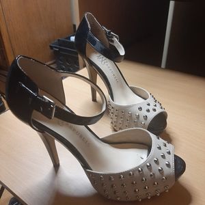 Black and Nude Studded Platform Heels